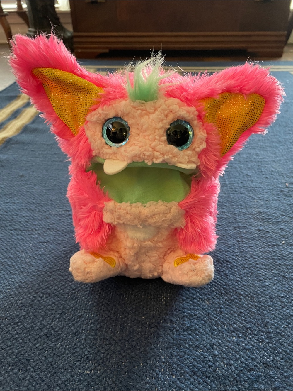 Plush Rizmo alien Toy in Bright Pink with Mint Accents